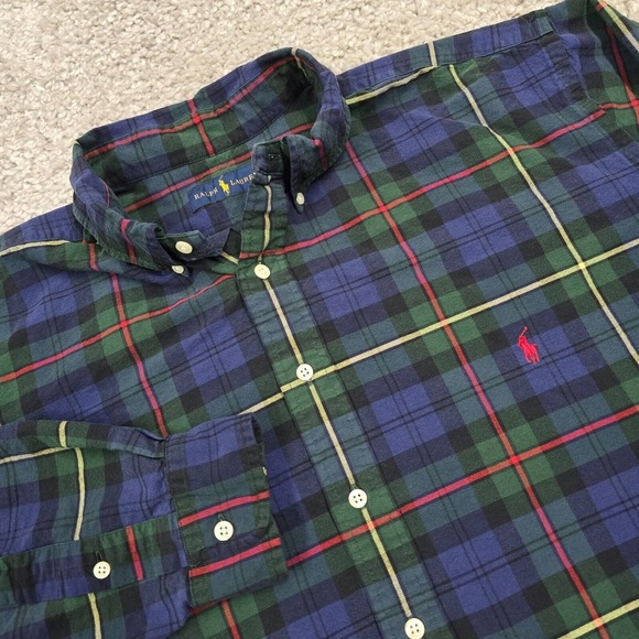 Ralph Lauren Shirt Mens 2XLT Plaid Button Down‎ Long Sleeve Red Pony Office - Picture 1 of 10